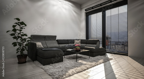 Foto Spacious living room with high window