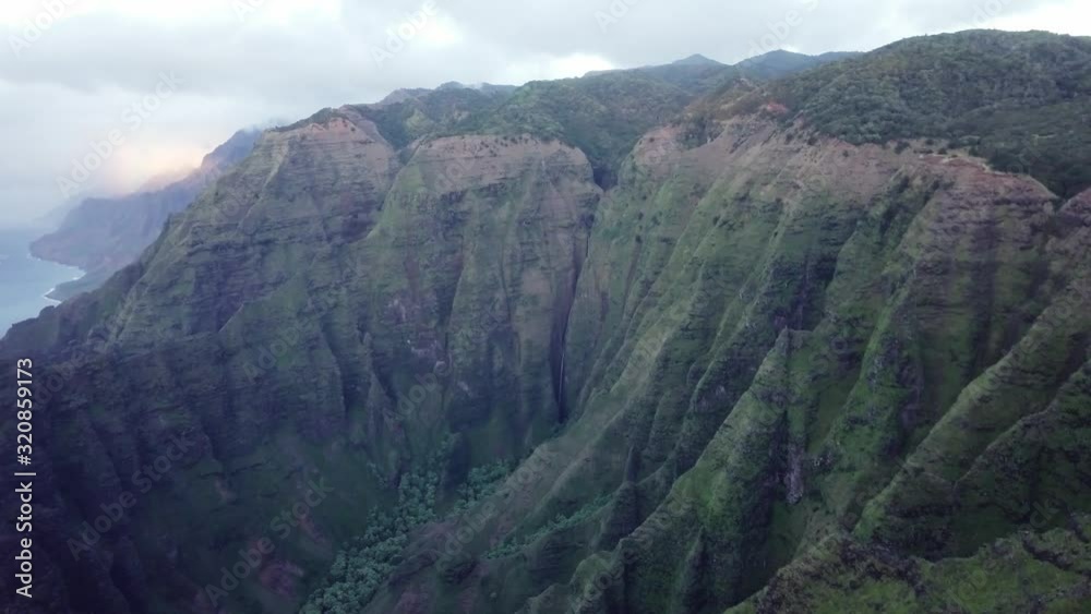 Mountain Cliffs in Hawaii Kokke State Park Drone Aerial Footage flying above. Mountain Cliffs in Hawaii Kokke State Park Drone Aerial Footage flying above.