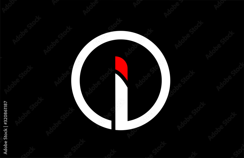 I alphabet letter with circle in black red white for company logo icon design I alphabet letter with circle in black red white for company logo icon design