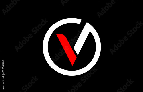 V alphabet letter with circle in black red white for company logo icon design