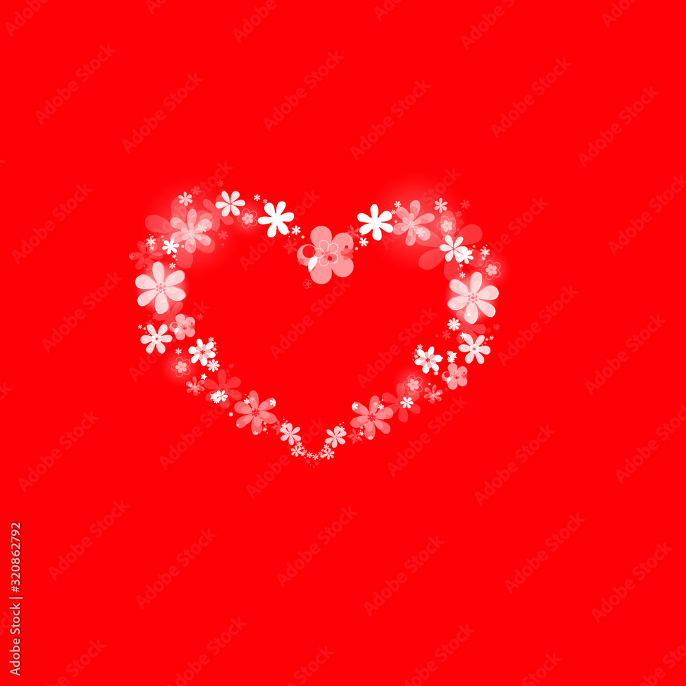 It's Valentine's Day time! White flowers arranged in a heart shape on a red background.