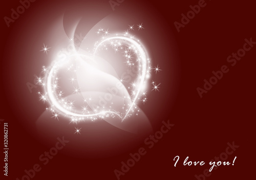 It's Valentine's Day time! White hearts and shiny stars with a message for Valentine's Day on a burgundy background.