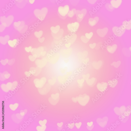 White hearts bokeh on pink background as a background for Valentine's Day.