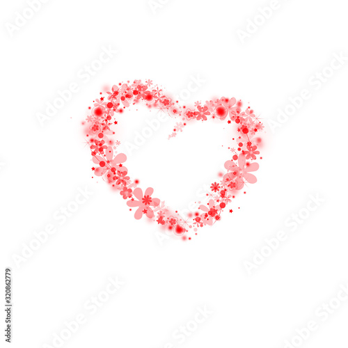 It s Valentine s Day time  Red flowers arranged in a heart shape on a white background.