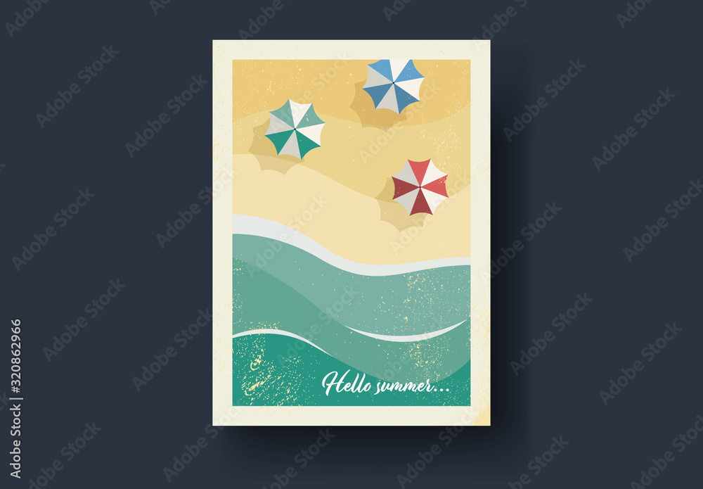 Vintage Style Postcard Layout with Beach Scene Illustrations Stock ...