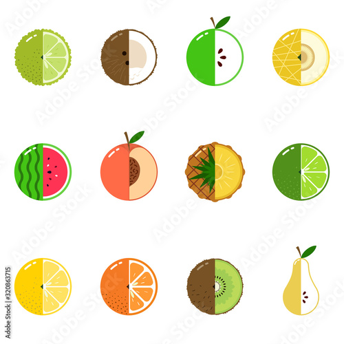 Fruits equally oriented seamless vector pattern isolated