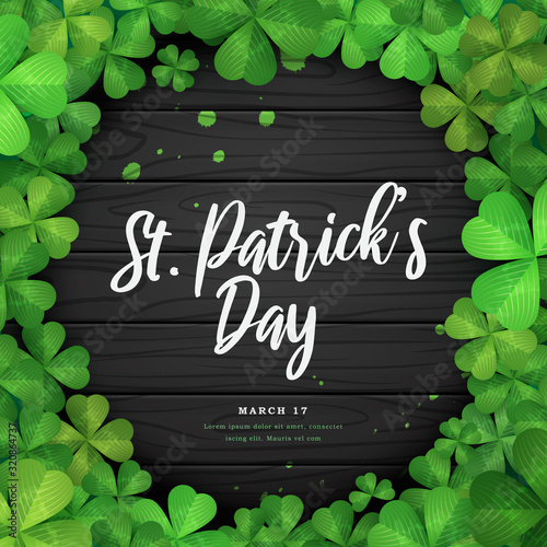 Clover shamrock leaf frame on wooden background for St. Patrick's day celebration illustration vector