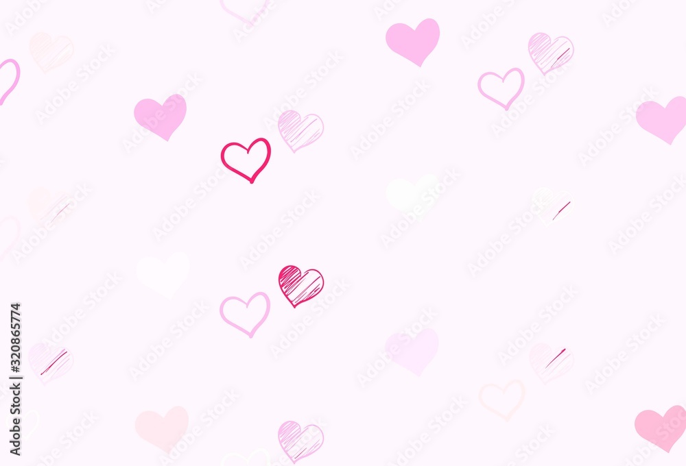 Light Pink vector background with Shining hearts.