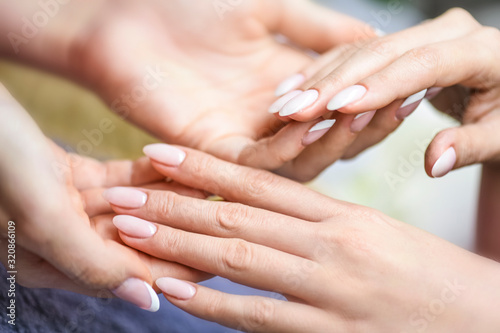 Perfect manicure care. Woman hands care and relaxing. Beauty skin nails salon.