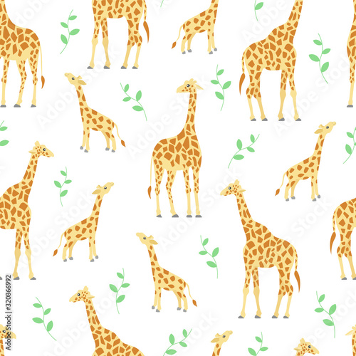 Vector seamless pattern of cute giraffes.