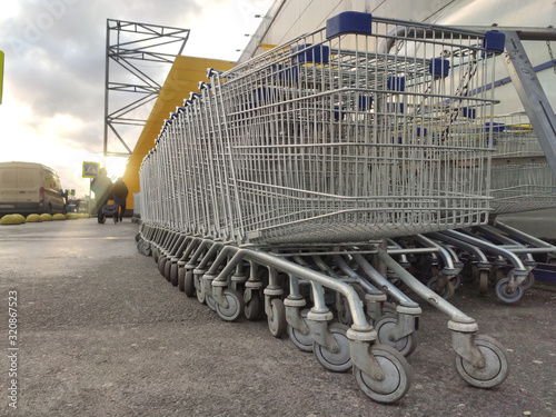 shopping carts in front of the store