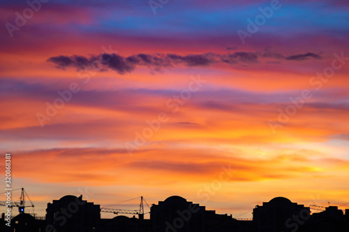 Red and yellow clouds in the sunset sky