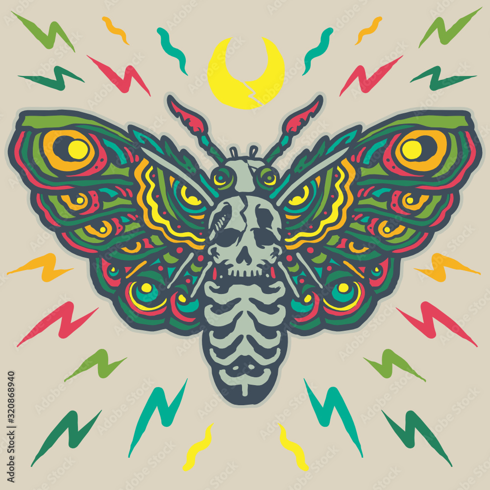 The Moth Skull Butterfly Illustration