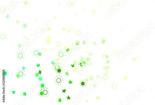 Light Green, Yellow vector template with doodle stars, suns.