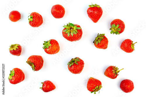 Strawberry still life on white backgroundwith clipping path.
