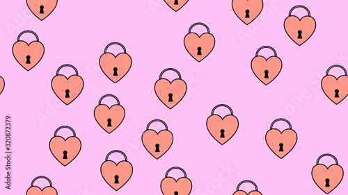 Texture seamless pattern of flat locks in the shape of hearts, love items for the feast of love Valentine's Day February 14 or March 8 on a pink background. Vector illustration
