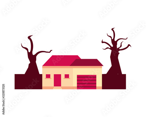 house in forest dry global warming scene