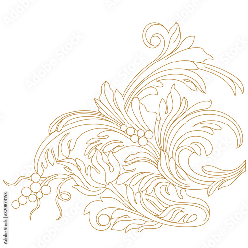 Golden vintage baroque ornament  corner. Retro pattern antique style acanthus. Decorative design element filigree calligraphy vector. - stock vector 