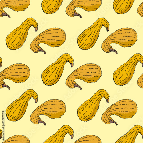 Seamless pattern with hand drawn crookneck squashes