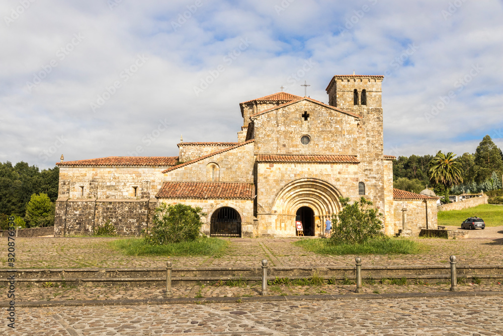 Socobio, Spain. Views of the Collegiate Church of Santa Cruz (Holy Cross) in Castaneda, Cantabria