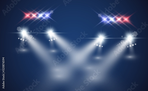 Realistic white glow round beams of car headlights, isolated on transparent background. Police car. Light from headlights. Police patrol.