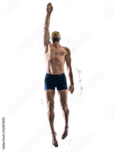 Fotografie, Obraz man sport swimmer swimming isolated white background