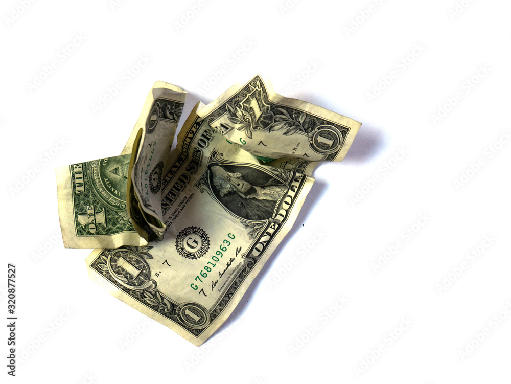 Two dollars are on a white background. Two dollars are on a white background.