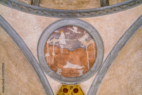 Saint John Evangelist Stories from Donatello in the Sagrestia Vecchia in Saint Lawrence Basilica in Florence. Tuscany, Italy. photo