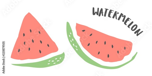 Set of watermelon pieces hand painted with ink brush