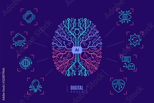 Artificial intelligent concept banner, flat style design