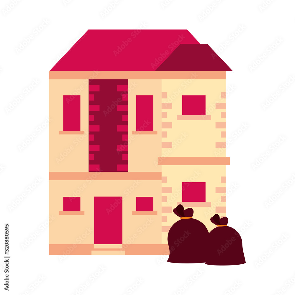 house building front facade with garbage house building front facade with garbage