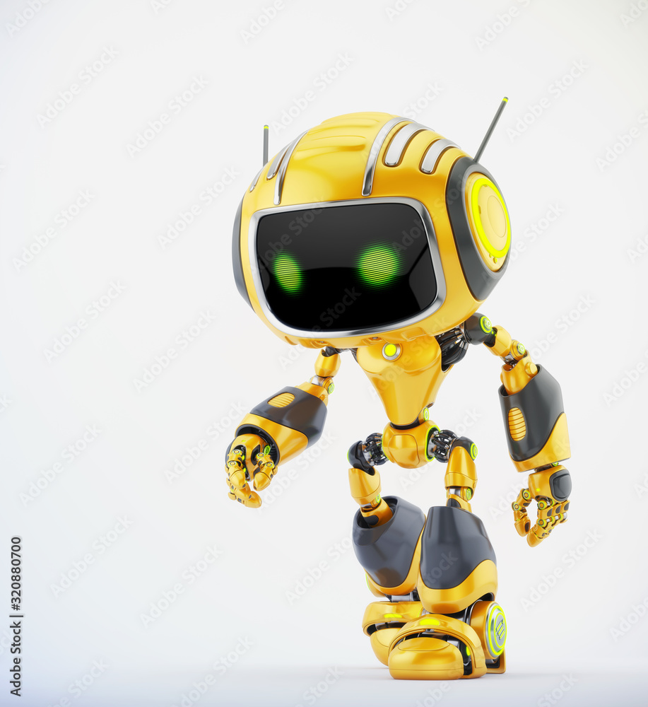 Robotic creature with antennas, 3d illustration in action Robotic creature with antennas, 3d illustration in action