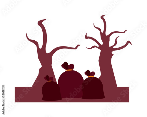 forest dry and garbage global warming scene