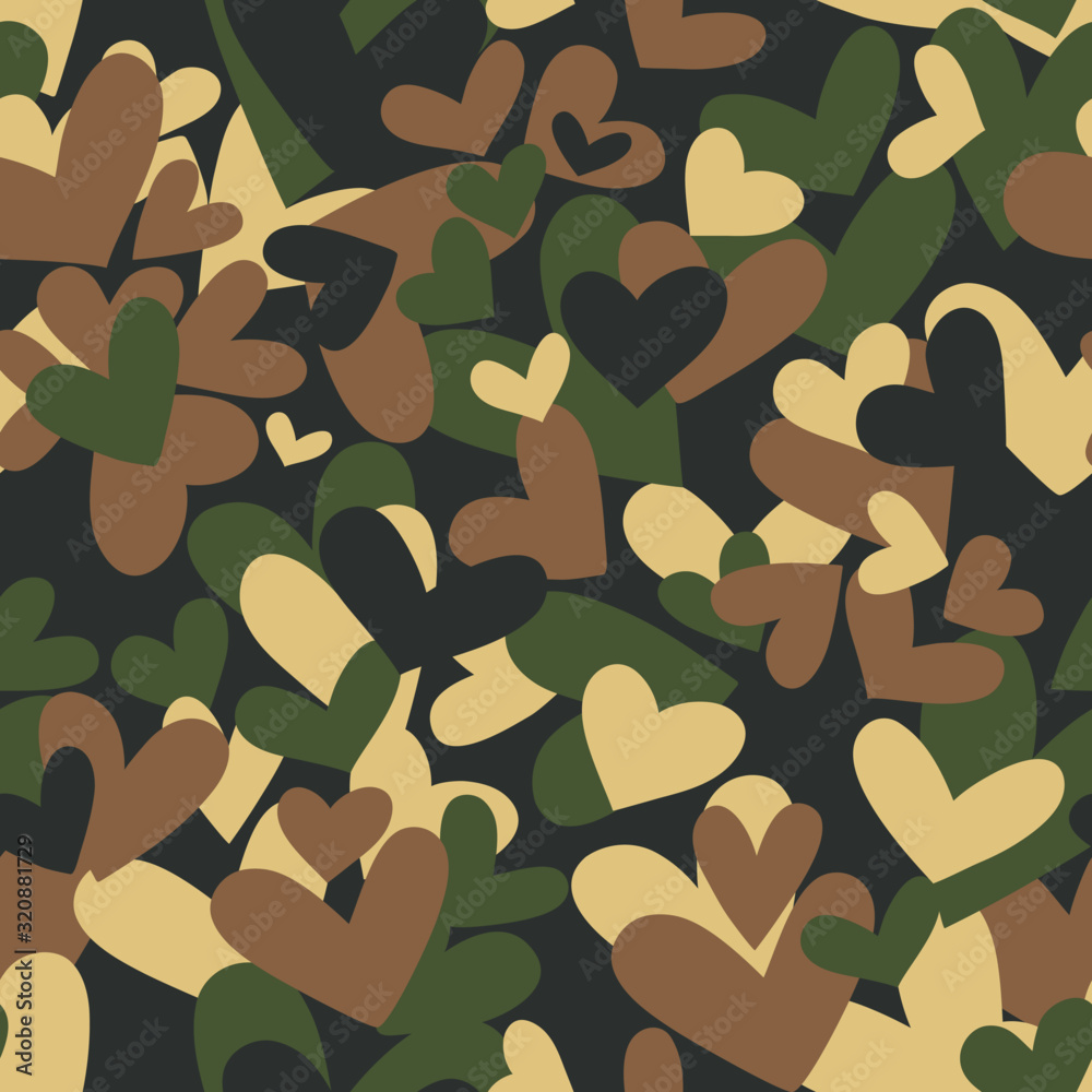 Seamless camouflage pattern made of hearts