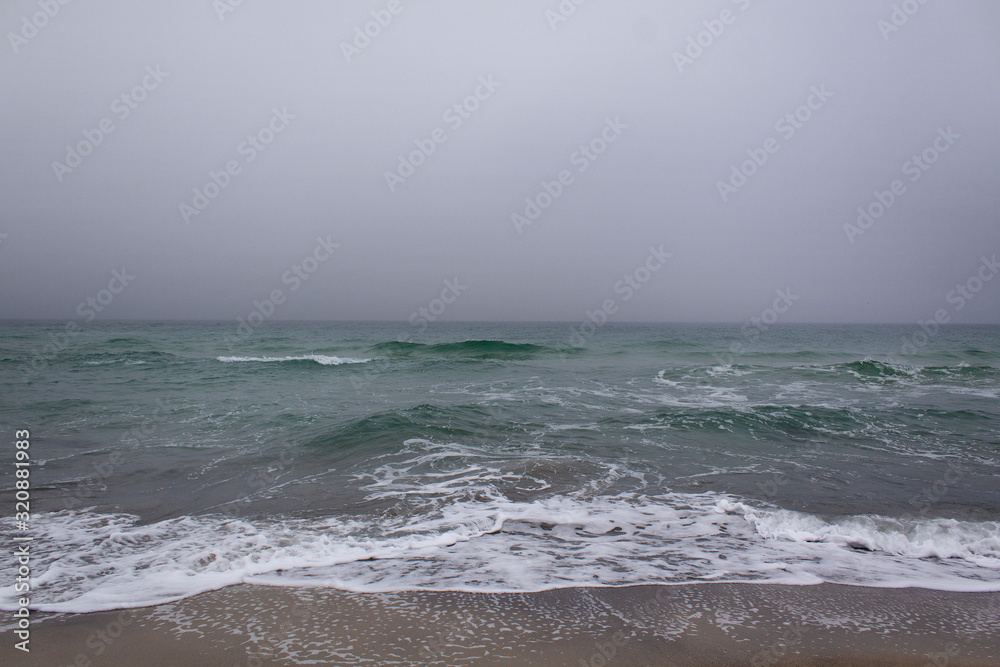 foggy waves seascape panoramic  beach sea view 