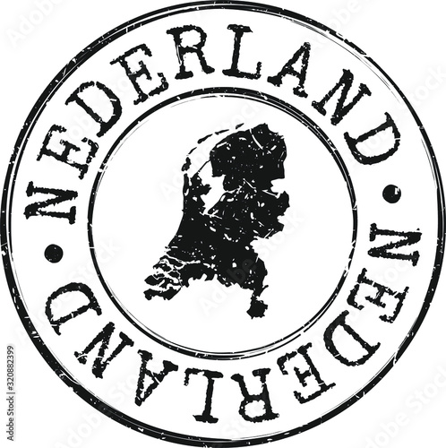 Netherlands Map Silhouette Postal Passport Stamp Round Vector Icon. 
