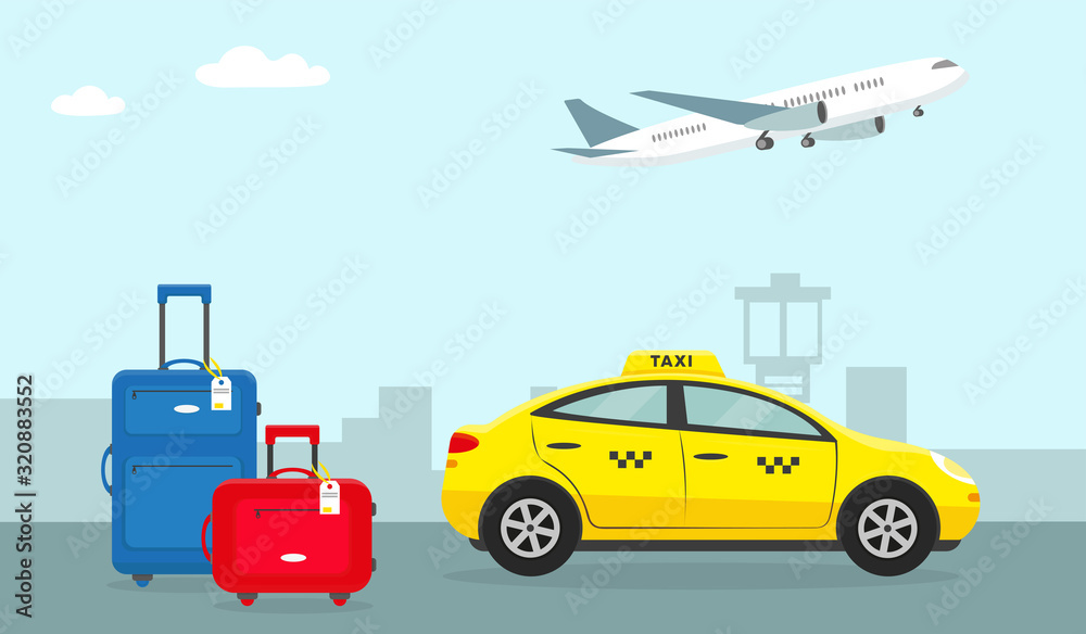Naklejka premium Travel luggage near taxi in the airport