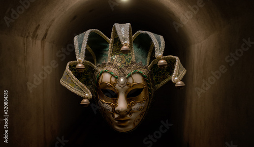 mask in dark tunnel underground