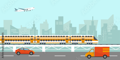 Urban city landscape with transport