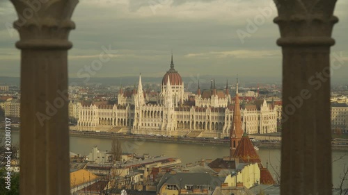 View Of The Majestic Architecture Of The Budapest Parliament Building - wide shot photo