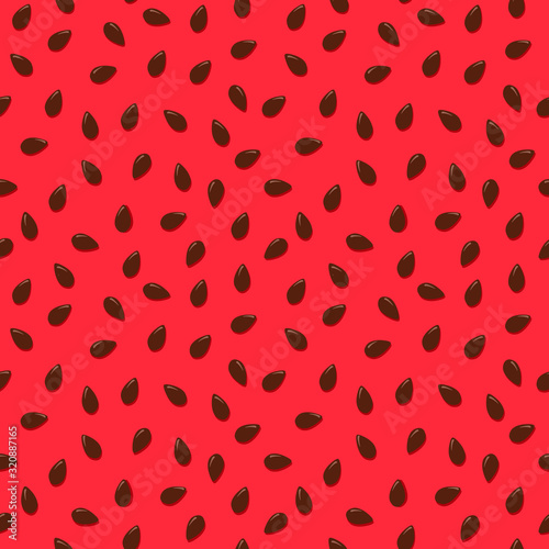 Vector watermelon texture. Seamless pattern background with seeds. Summer theme. Fresh exotic fruit.