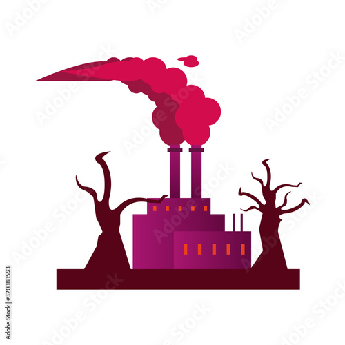 factory with polluting chimneys and forest dry