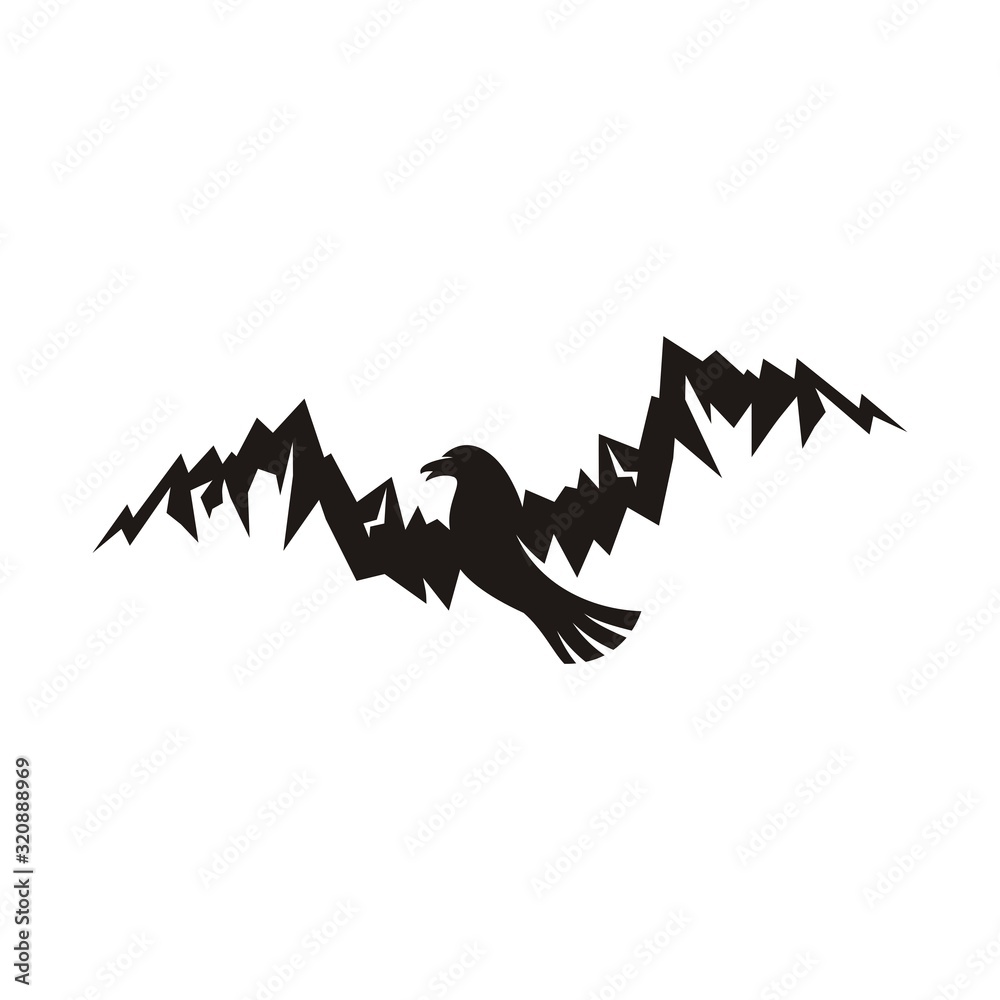 Bird silhouette with wings big as mountains