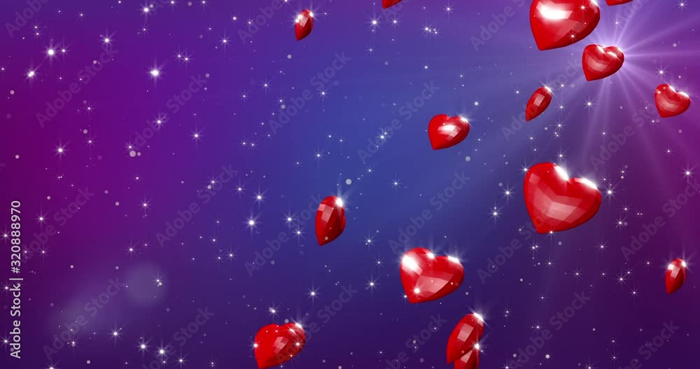 Happy Valentines Day background with red polygonal hearts and Blue sky with falling stars. Loop 4k Happy Valentines Day background with red polygonal hearts and Blue sky with falling stars. Loop 4k