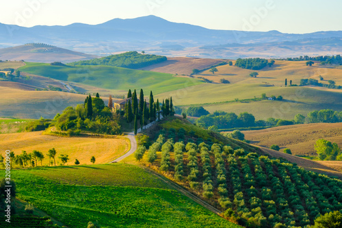 Late summer aerial landscape of valley in Tuscany