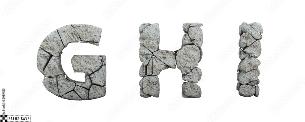 Stone letters G, H, I. 3d render. Rock alphabet. Path save. Stock ...