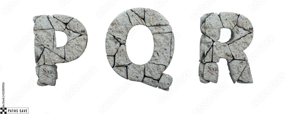 Stone letters P, Q, R . 3d render. Rock alphabet. Path save. Stock イラスト |  Adobe Stock