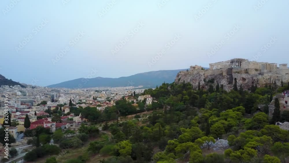 Twilight Aerial of Athens, Greece in Twilight. Iconic Areopagus, Acropolis and Parthenon Temple View From Filoppapou Hill Twilight Aerial of Athens, Greece in Twilight. Iconic Areopagus, Acropolis and Parthenon Temple View From Filoppapou Hill