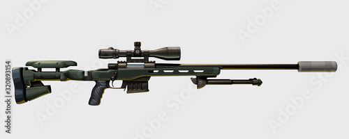 Fotografie, Obraz modern sniper rifle on white