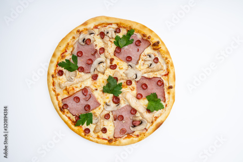 tasty pizza for restaurant menu on a light background